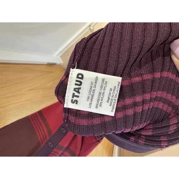 Staud Shoko Rib-Knit Striped Sweater Dress Burgundy Purple Small - Picture 6 of 7